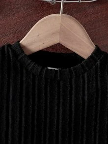 Souflis Souflis Baby Girl Spring/Autumn Long Sleeve Dress, Cute Vintage Black And White Polka Dot Ribbed Knit Top Puff Sleeve Career Day Holiday - Black and White - View 9