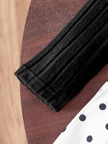 Souflis Souflis Baby Girl Spring/Autumn Long Sleeve Dress, Cute Vintage Black And White Polka Dot Ribbed Knit Top Puff Sleeve Career Day Holiday - Black and White - View 10