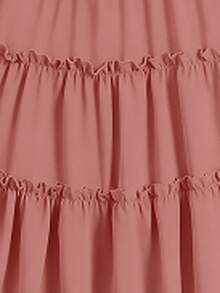 SHEIN Girls' Casual Black Chiffon Ruffle Hem Red Skirt, Suitable For Spring, Summer, Autumn, Versatile For Outings And Various Occasions, Classic & Matching - Rust Brown - View 7