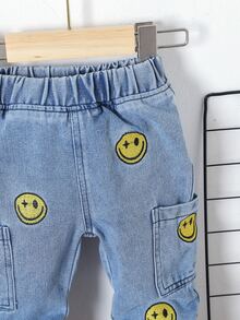 Baby Boy's Casual Cute Cartoon Face Denim Pants Autumn Fall - Light Wash - View 5