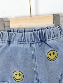 Baby Boy's Casual Cute Cartoon Face Denim Pants Autumn Fall - Light Wash - View 6