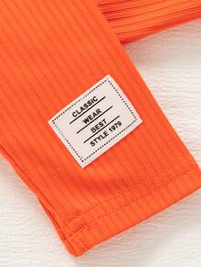 SHEIN Vintaside Kids Conjunto de 2 piezas Vintaside para niña bebé con sudadera de cuello redondo acanalada con estampado floral y leggings, atuendo lindo y cómodo para otoño - Naranja - Ver 7
