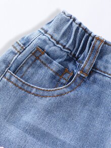 Genkimix Kids Baby Blue Washed Heavy Ripped Bow Decorated Denim Long Pants 2026 Spring Summer Young Girl Loose Straight Leg Sweet Cool Jeans Autumn Fall Cowboy - Light Wash - View 7