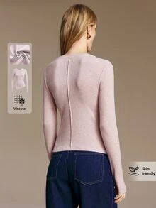 Ontre Solid Asymmetrical Hem Tee - Pink - View 4