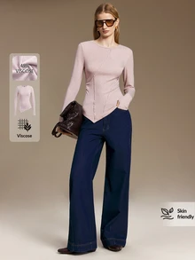 Ontre Solid Asymmetrical Hem Tee - Pink - View 6