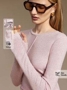 Ontre Solid Asymmetrical Hem Tee - Pink - View 3