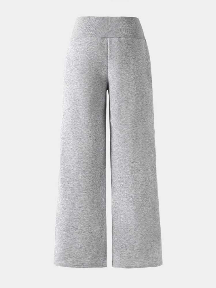 Sparklyn Girls' Solid Color High Waist Straight Leg Loose Grey Comfortable Knit Sweatpants, Wide Leg Long Pants, Street Style Casual Sweatpants - Grey - View 2