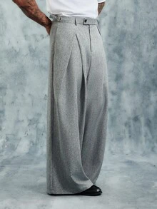 INCRYTM Men's Oversized Loose Fit Gray Wide Leg Pants, Casual Retro Street Style Wide Leg - Light Grey - View 3