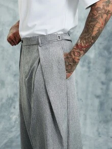 INCRYTM Men's Oversized Loose Fit Gray Wide Leg Pants, Casual Retro Street Style Wide Leg - Light Grey - View 4