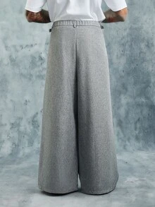 INCRYTM Men's Oversized Loose Fit Gray Wide Leg Pants, Casual Retro Street Style Wide Leg - Light Grey - View 2