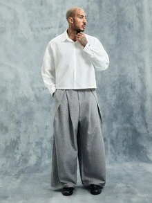 INCRYTM PAVTROS Men's White Button-Down Long Sleeve Shirt With Chest Pocket & Label Detail, Boxy Cropped Fit - White - View 3