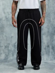 INCRYTM Men's Contrast Color Print Casual Pants, 2000s Style, For Fall Baggy Bmw - Black - View 4