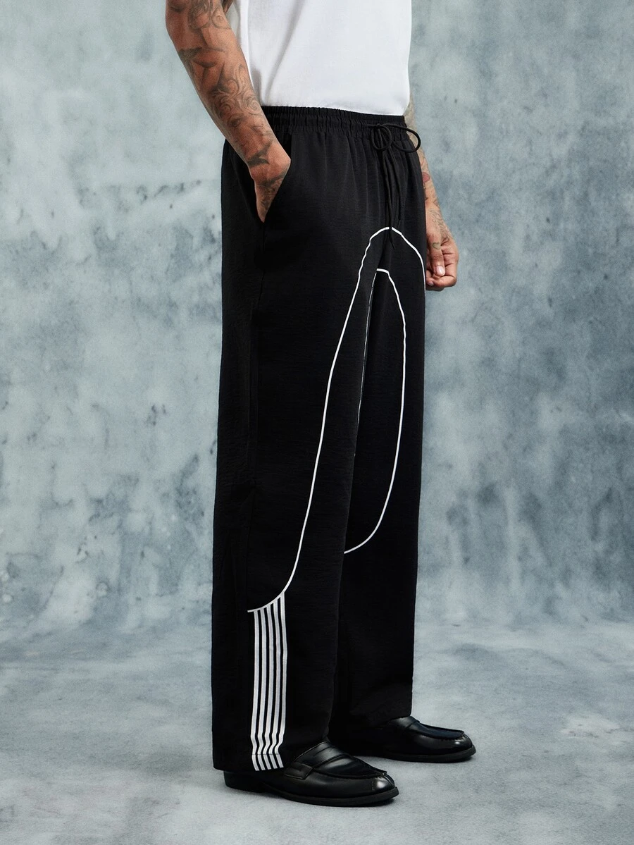 INCRYTM Men's Contrast Color Print Casual Pants, 2000s Style, For Fall Baggy Bmw - Black - View 1