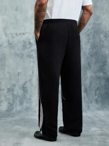 INCRYTM Men's Contrast Color Print Casual Pants, 2000s Style, For Fall Baggy Bmw - Black - View 2