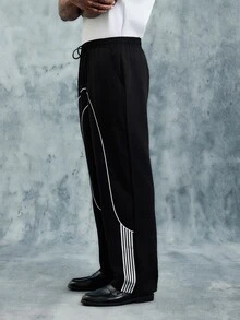 INCRYTM Men's Contrast Color Print Casual Pants, 2000s Style, For Fall Baggy Bmw - Black - View 3