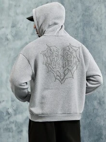 INCRYTM 男士街头风流行蜘蛛网和爱心3D刺绣“LOVE”3D刺绣连帽衫，适合户外音乐节、日常出行、朋友聚会、送给男友/老公的礼物、周年纪念礼物，粉色 - 淺灰色 - 查看 1