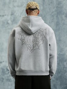 INCRYTM 男士街头风流行蜘蛛网和爱心3D刺绣“LOVE”3D刺绣连帽衫，适合户外音乐节、日常出行、朋友聚会、送给男友/老公的礼物、周年纪念礼物，粉色 - 淺灰色 - 查看 4