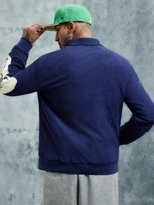 INCRYTM Jaket Kasual Pria Lengan Panjang dengan Motif Huruf dan Resleting Depan, Gaya Y2k - Navy Blue - View 2