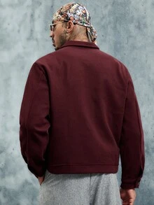 INCRYTM 男士纯色拉链休闲夹克，秋冬男士拉链衬衫短款夹克，男士夹克，男士长袖毛衣夹克，男士休闲夹克 - 酒紅色 - 查看 2