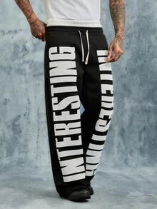 INCRYTM Young Men's Street Style Drawstring Waist Double-Headed Sweatpants - Black - View 5