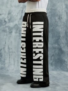 INCRYTM Young Men's Street Style Drawstring Waist Double-Headed Sweatpants - Black - View 1