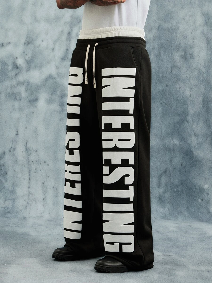 INCRYTM Young Men's Street Style Drawstring Waist Double-Headed Sweatpants - Black - View 1