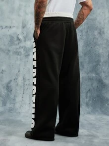 INCRYTM Young Men's Street Style Drawstring Waist Double-Headed Sweatpants - Black - View 2