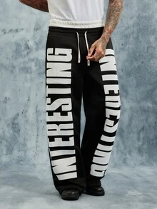 INCRYTM Young Men's Street Style Drawstring Waist Double-Headed Sweatpants - Black - View 4