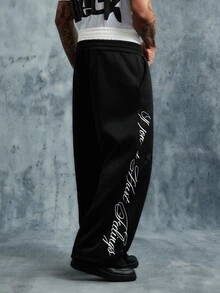 INCRYTM Men's Letter Print Contrast Waistband Sweatpants - Black - View 2
