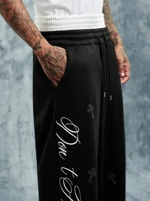 INCRYTM Men's Letter Print Contrast Waistband Sweatpants - Black - View 5