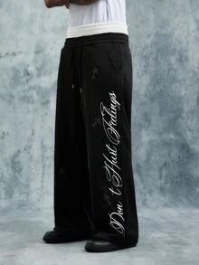 INCRYTM Men's Letter Print Contrast Waistband Sweatpants - Black - View 1