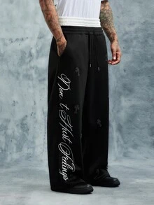 INCRYTM Men's Letter Print Contrast Waistband Sweatpants - Black - View 4