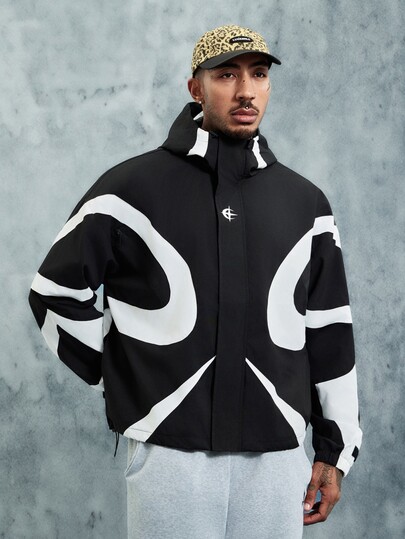 INCRYTM Contrast Color Patchwork Design Men's Hooded Collar Long Sleeve Jacket Men S Windbreaker Black And White Hoodie Mens Y2k Wind Proof Weather Reflective