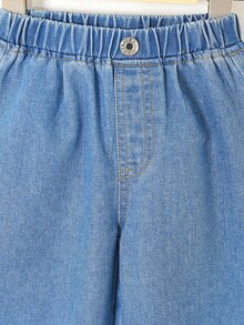 SHEIN Playful Pals 女嬰寬鬆輕便休閒圖案西式牛仔長褲，淺藍色，適合假期、畢業派對、學校、居家，夏秋季穿著 - 中等水洗藍 - 查看 6