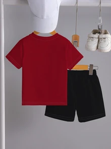 1 Set Young Boys' Cool Spider Web Spider Graphic Red T-Shirt Pink Shorts, Summer Outfit For Daily Wear Halloween - Multicolor - View 7