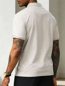 HUEFORM Men's Business Casual Commute Pattern Short Sleeve Polo Shirt - Beige - View 2