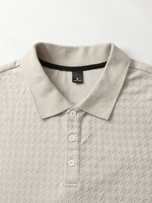 HUEFORM Men's Business Casual Commute Pattern Short Sleeve Polo Shirt - Beige - View 5
