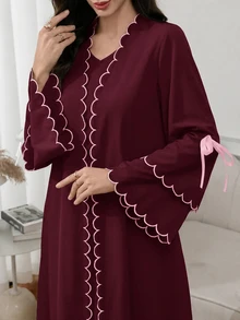 Mulvari Women's Elegant Bowknot Tie-Up Abaya - Purple - View 4