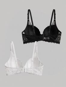 SHEIN MOD 2pack Blommig spets Bygel BH Set Underkläder - Svart och Vitt - Visa 3