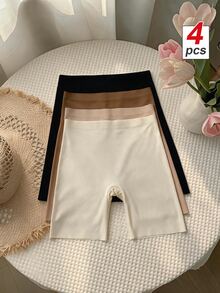 SHEIN MOD 4pcs Women's Solid Color High Waist Seamless Briefs - Multicolor - View 4