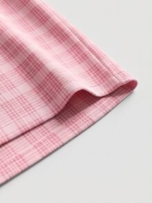 SHEIN MOD Pink Plaid Lapel Collar Top & Pants Pajama Set, Winter Clothes - Pink - View 6