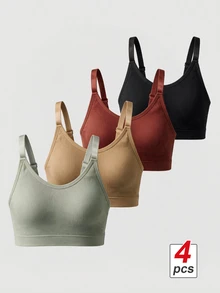 SHEIN MOD 4 قطع/مجموعة من صدريات لاسلكية مريحة ذات لون أحادي بسيطة - متعدد الألوان - مشاهدة 3