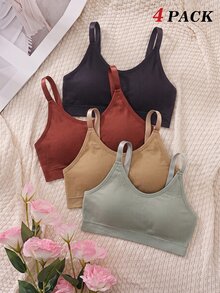 SHEIN MOD 4 قطع/مجموعة من صدريات لاسلكية مريحة ذات لون أحادي بسيطة - متعدد الألوان - مشاهدة 7