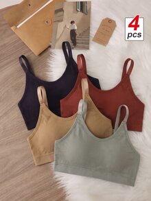 SHEIN MOD 4 قطع/مجموعة من صدريات لاسلكية مريحة ذات لون أحادي بسيطة - متعدد الألوان - مشاهدة 2