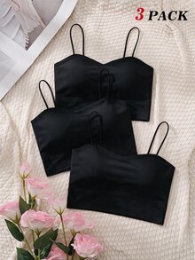 SHEIN MOD طقم حمالة صدر للنساء 3قطع/مجموعة، طقم حمالة صدر بدون سلك وبراليت (بدون درز مع بطانة) - الأسود - مشاهدة 2