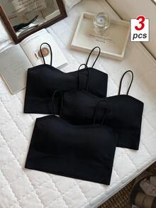 SHEIN MOD طقم حمالة صدر للنساء 3قطع/مجموعة، طقم حمالة صدر بدون سلك وبراليت (بدون درز مع بطانة) - الأسود - مشاهدة 1