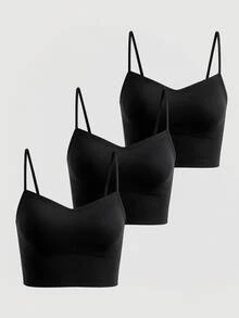 SHEIN MOD طقم حمالة صدر للنساء 3قطع/مجموعة، طقم حمالة صدر بدون سلك وبراليت (بدون درز مع بطانة) - الأسود - مشاهدة 8