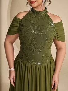 Coutiva Plus Size Women's Sequin Cold Shoulder Elegant Formal Evening Gown - Olive Green - View 12