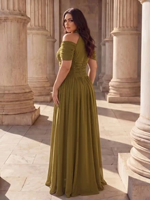 Coutiva Plus Size Women's Sequin Cold Shoulder Elegant Formal Evening Gown - Olive Green - View 2