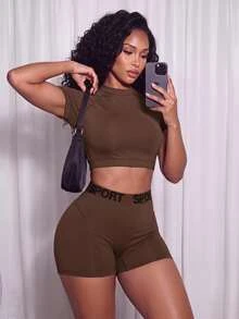 Core Rhythm Core Rhythm Women Sports Sets Workout Gym Chocolate Brown Brown Summer Modest - Brown - View 2